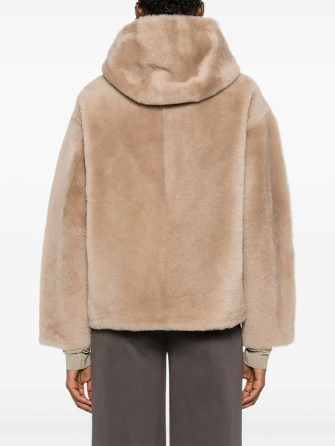 Yves Salomon hooded shealing jacket - Brown