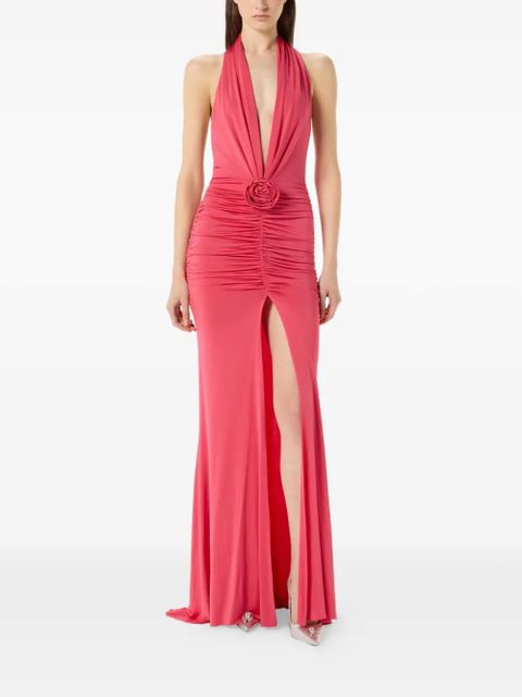 Blumarine rose-appliqué halterneck maxi dress - Pink - zdjęcie produktu nr 2