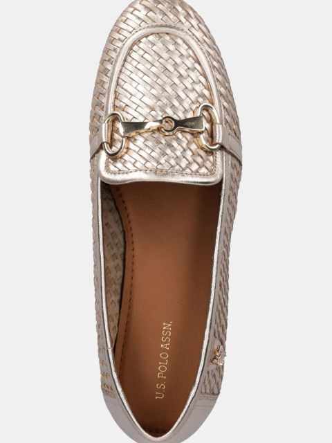 U.S. Polo Assn. mokasyny skórzane CHERY001W/5L3 damskie kolor złoty na płaskim obcasie CHERY