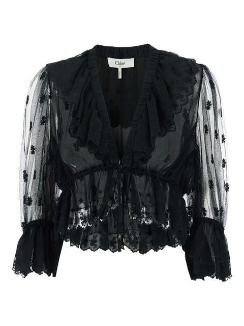 Chloé ruffle-detail sheer blouse - Black - zdjęcie produktu nr 1