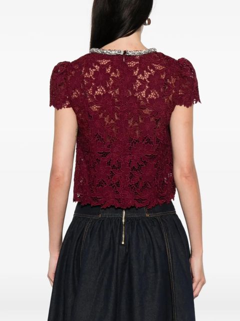 Self-Portrait lace crystal-trim blouse - Red
