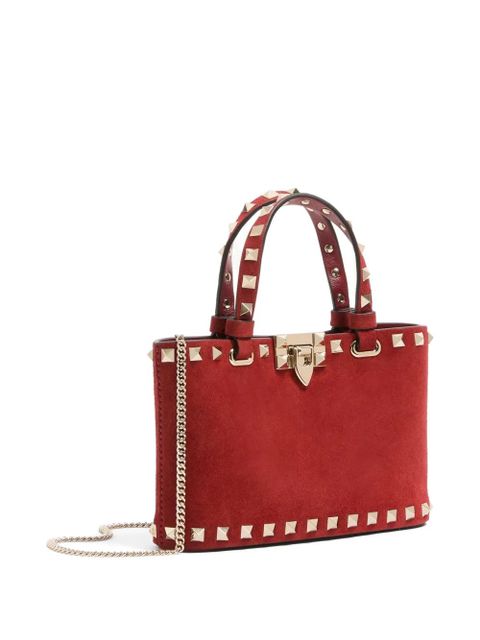 Valentino Garavani Rockstud mini suede shopping bag - Red
