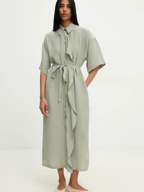 Answear.LAB sukienka kolor zielony midi rozkloszowana