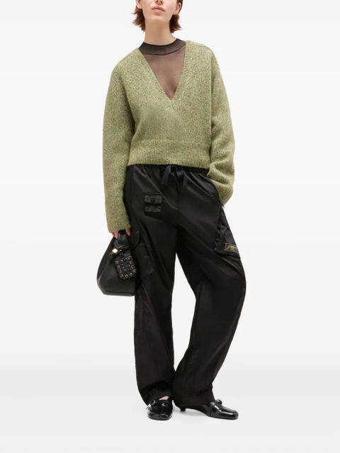 GANNI brushed v-neck sweater - Green