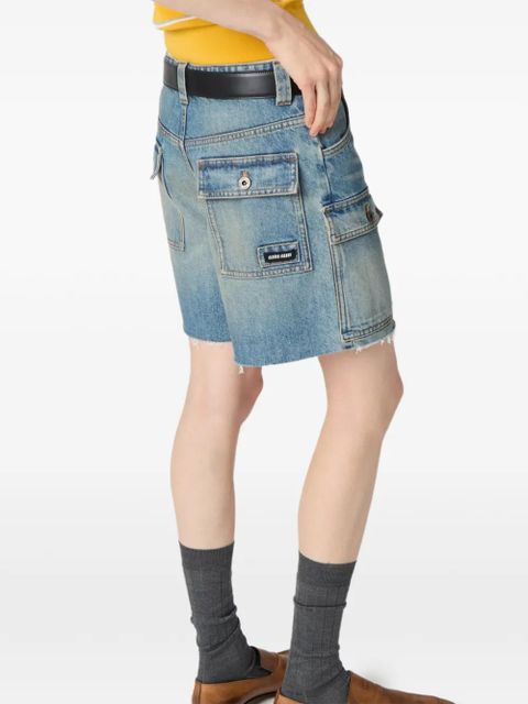 Miu Miu washed patch-pocket denim shorts - Blue