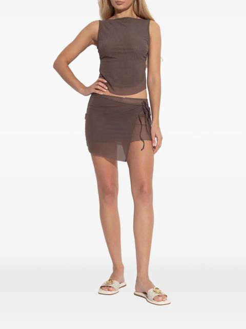 Bond-eye side-tie mesh skirt - Brown