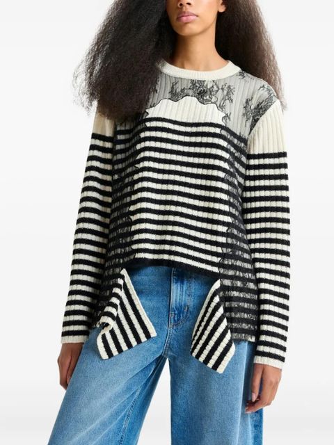 Essentiel Antwerp Insane lace-insert striped sweater - Black