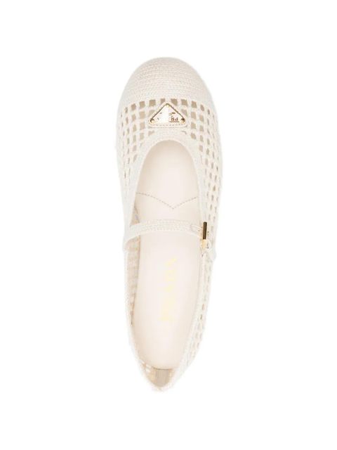Prada crochet patch ballet flats - White