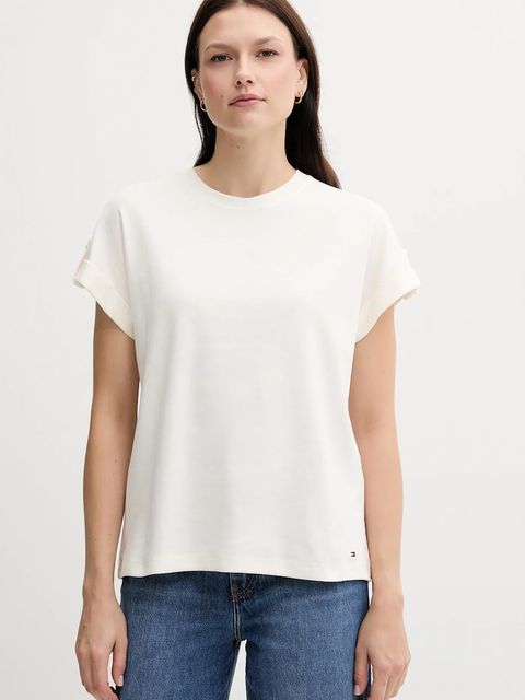 Tommy Hilfiger t-shirt bawełniany damski kolor beżowy WW0WW45628 - zdjęcie produktu nr 1