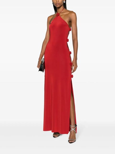 Magda Butrym Rosette floral-detailed halterneck maxi dress - Red