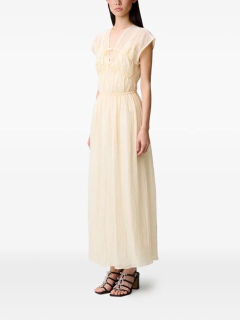 Claudie Pierlot tie-detail gathered maxi dress - Neutrals