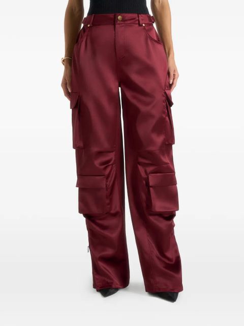 Manière De Voir Emilie high-waisted satin wine red cargo pants