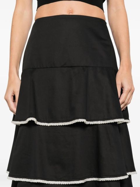 SANDRO tiered-design embellished midi skirt - Black