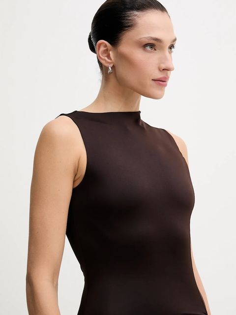 Rotate sukienka kolor brązowy maxi dopasowana 1149652910