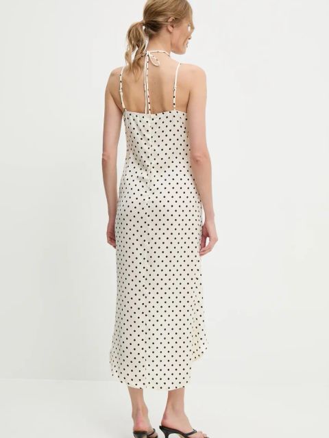 Answear.LAB sukienka kolor beżowy midi dopasowana