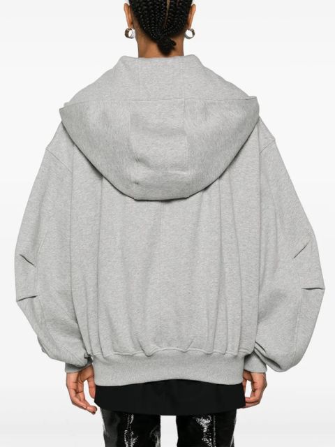 The Attico logo-embroidered draped cotton hoodie - Grey