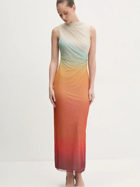 Desigual sukienka SAHARA kolor beżowy maxi dopasowana 25SWVK57