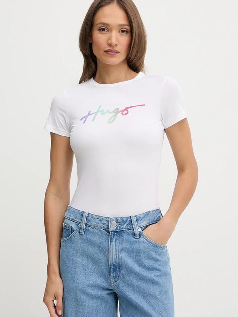 HUGO t-shirt bawełniany damski kolor biały 50533059 - zdjęcie produktu nr 1