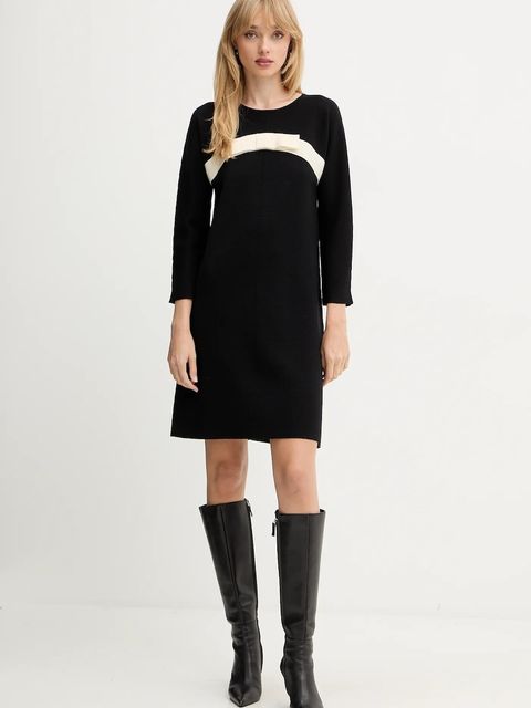 Luisa Spagnoli sukienka wełniana kolor czarny mini prosta 100057 - zdjęcie produktu nr 2
