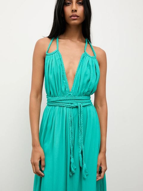 Answear.LAB sukienka kolor zielony maxi rozkloszowana