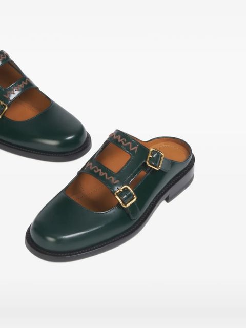 Marni buckle logo-embroidery mules - Green