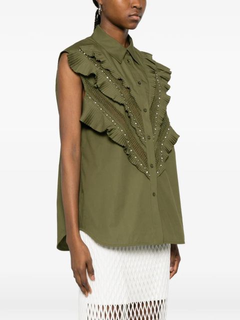 Essentiel Antwerp ruffled sleeveless shirt - Green