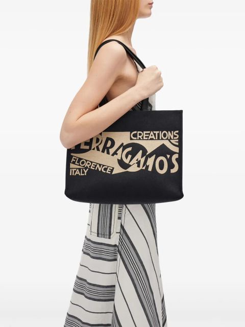 Ferragamo medium Venna logo-embroidered tote bag - Black