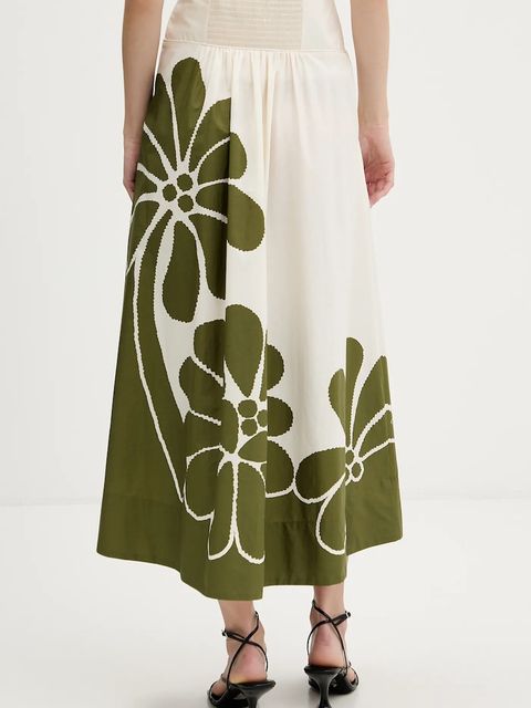 Farm Rio spódnica bawełniana kolor beżowy midi rozkloszowana 350513