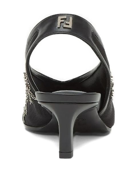 FENDI 46mm embellished slingback heeled pumps - Black