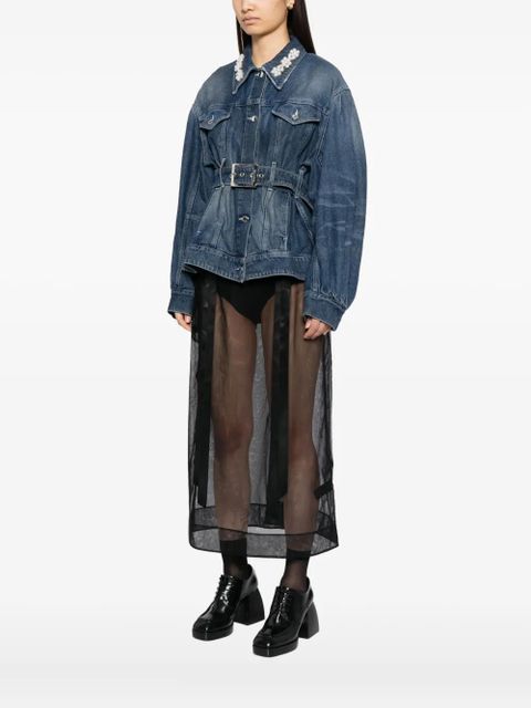 Simone Rocha pearl-embellished belted denim jacket - Blue