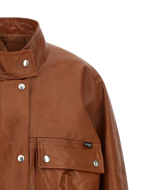 Prada standing collar antiqued leather jacket - Brown