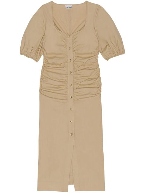 GANNI ruched organic cotton dress - Neutrals - zdjęcie produktu nr 1