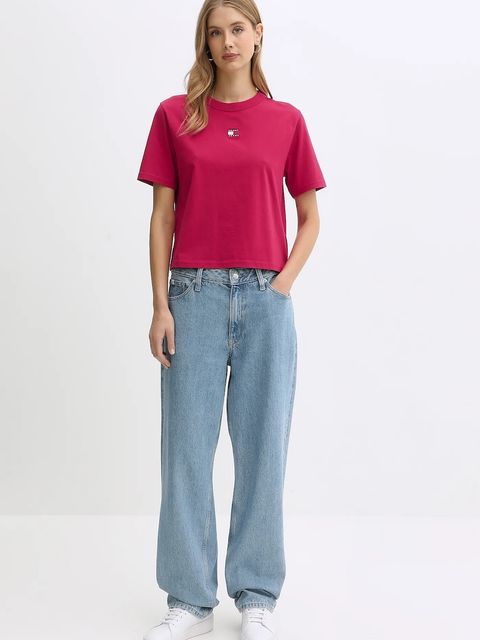 Tommy Jeans t-shirt bawełniany damski kolor bordowy DW0DW22202