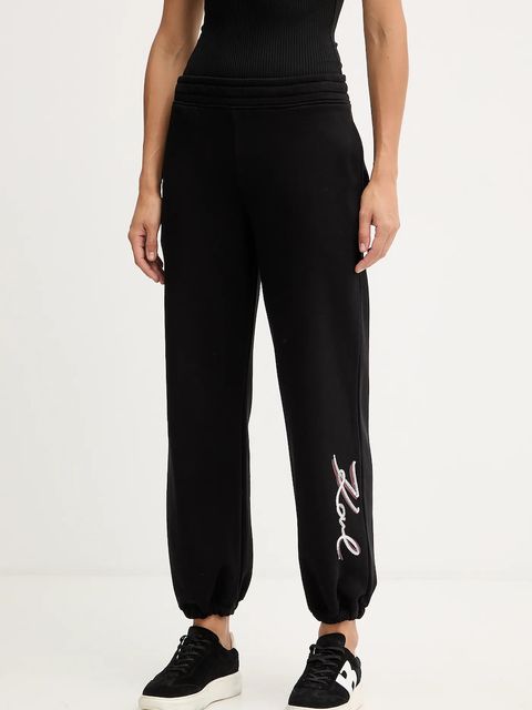 Karl Lagerfeld spodnie dresowe bawełniane damskie kolor szary z aplikacją A4W10141 - zdjęcie produktu nr 1