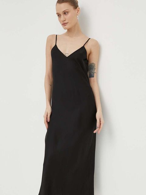 Samsoe Samsoe sukienka SASHARON kolor czarny midi prosta F10000026