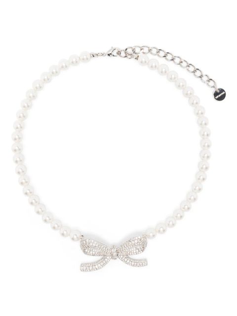 Self-Portrait Pearl Bow necklace - Silver