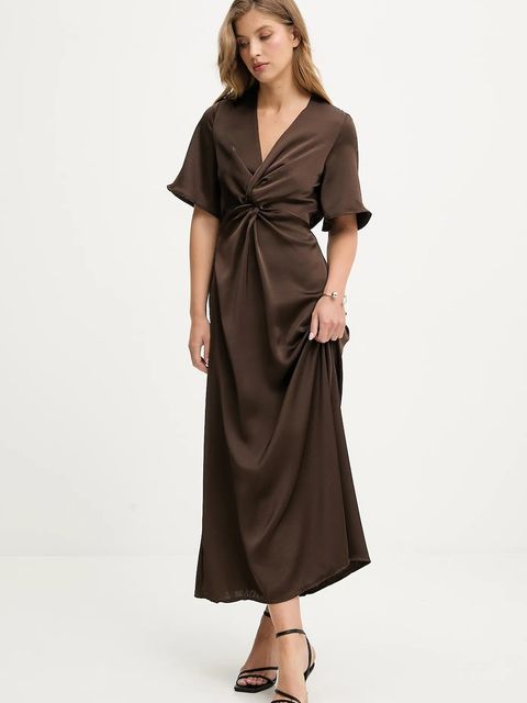 Answear.LAB sukienka kolor brązowy maxi rozkloszowana - zdjęcie produktu nr 2