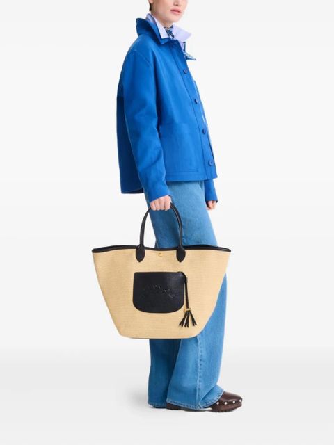 Longchamp Le Pilage woven straw tote bag - Black