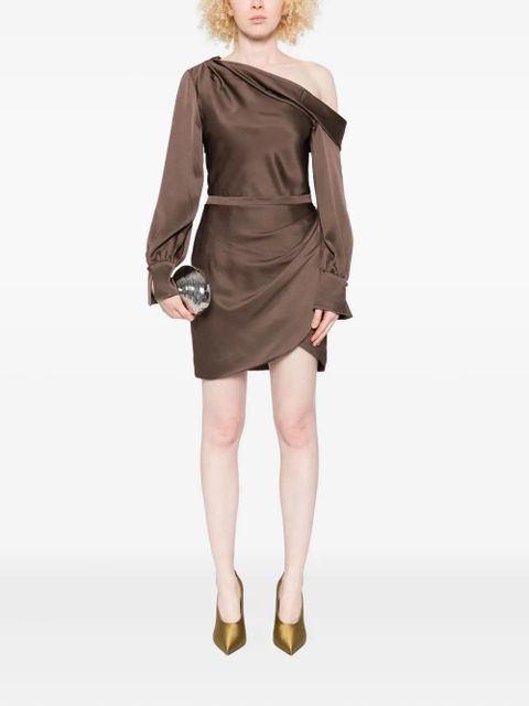 Simkhai one-shoulder wrap mini dress - Brown