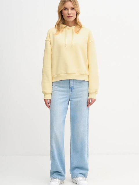 Tommy Hilfiger bluza damska kolor żółty z kapturem z aplikacją WW0WW47832 - zdjęcie produktu nr 2