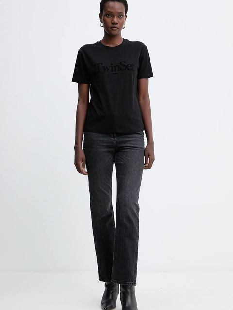 Twinset t-shirt bawełniany damski kolor czarny 252TT2320