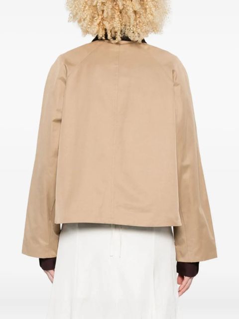 Maje trimmed-collar cotton-blend jacket - Neutrals