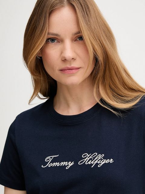 Tommy Hilfiger t-shirt bawełniany damski kolor granatowy WW0WW47210 - zdjęcie produktu nr 2