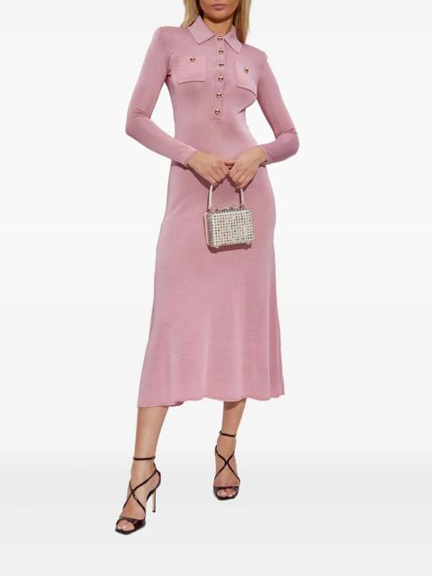 Self-Portrait polo-neck button-front dress - Pink
