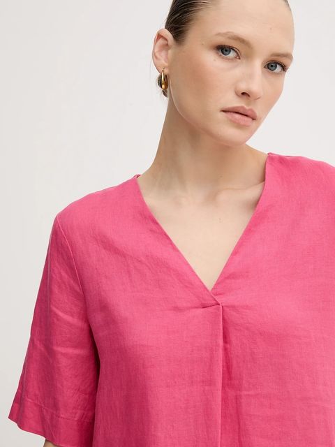 United Colors of Benetton sukienka lniana kolor różowy mini oversize 4AGHDV0B0