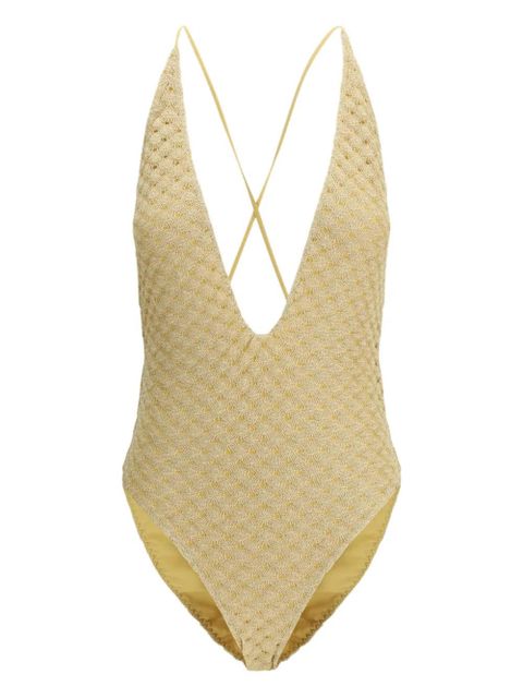 Missoni V-neck criss cross swimsuit - Neutrals