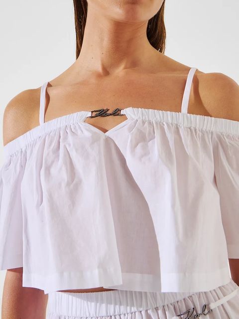 Karl Lagerfeld top bawełniany kolor biały dekolt hiszpański A2W46042 - zdjęcie produktu nr 2