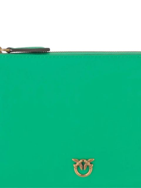 PINKO logo-plaque zip clutch bag - Green