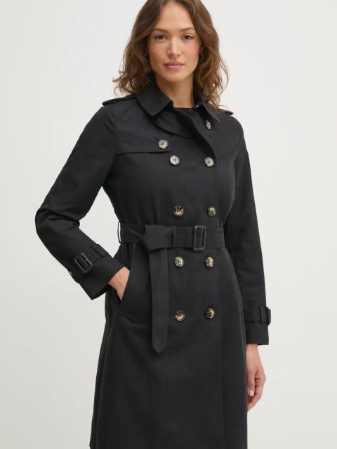 Sisley trencz damski kolor czarny przejściowy dwurzędowy 2KVRLN05E