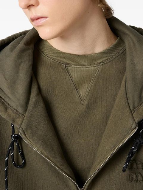Miu Miu logo-embroidered hoodie - Green